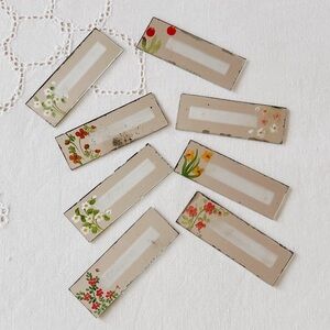 Vintage Mercury Glass Erasable Name Plates Place Card with Hand Painted Flowers